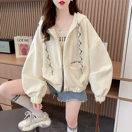 早秋设计感小众外套女春秋季韩版宽松大码初秋薄款小个子开衫卫衣商品大图