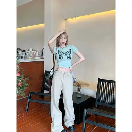 欧美辣妹风正肩短袖t恤女夏季设计感小众独特别致修身短款上衣ins商品大图