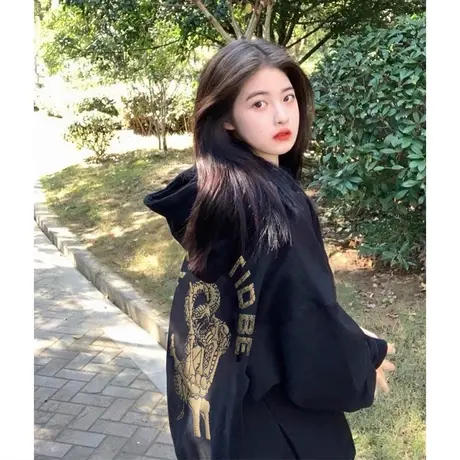 连帽卫衣女款春秋美式高街hiphop宽松慵懒风复古oversize外套上衣图片