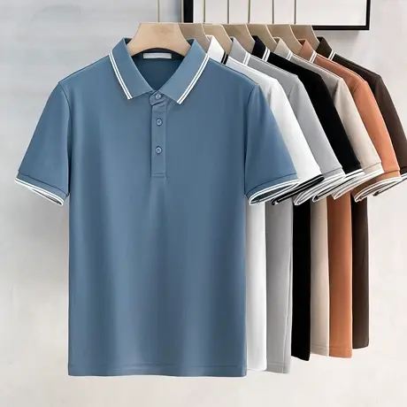 男士条纹撞色翻领短袖POLO衫2023夏季薄款商务休闲简约透气T恤衫商品大图