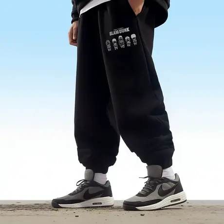 宽松运动卫裤男生休闲裤大码束脚春秋冬加绒胖子学生裤新工装长裤商品大图