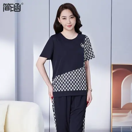 珠地透气大码女装高端轻奢2023新款简涵显瘦减龄套装胖妹妹图片