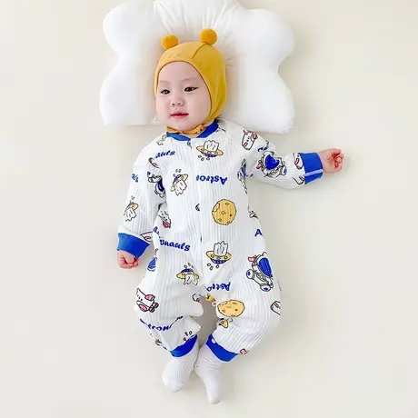 新生婴儿连体衣服薄款连体纯棉空调睡衣宝宝夏装长袖哈衣爬服秋季图片