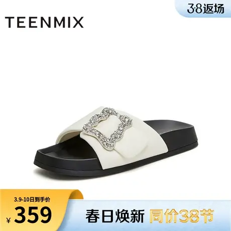 天美意水钻发夹鞋一字拖松糕厚底拖鞋女外穿凉拖休闲凉鞋夏季新款商品大图