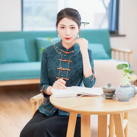 筠雅唐装女中国风改良旗袍上衣收腰时尚茶服外套新中式女装24J076图片
