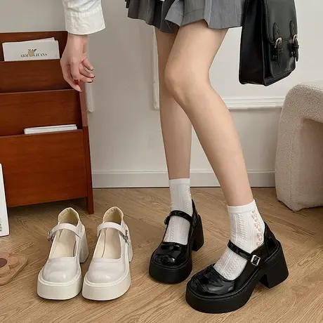 法式玛丽珍鞋女2024年新款春秋配裙子温柔小皮鞋粗跟高跟浅口单鞋商品大图