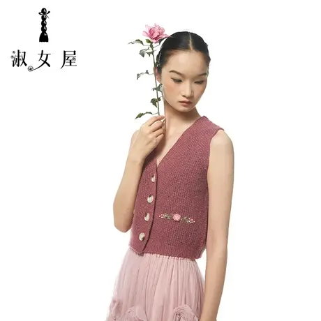 淑女屋官方旗舰店手工绣花毛背心毛衣秋冬女复古日系慵懒内搭上衣图片