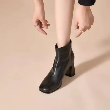 卓诗尼高跟短靴2023秋款女鞋皮靴女新款冬季靴子线下专柜商场同款图片