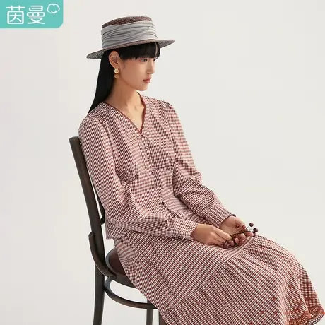 【商场同款】茵曼2023春装新款女小花边V领田园风格纹长袖衬衣图片