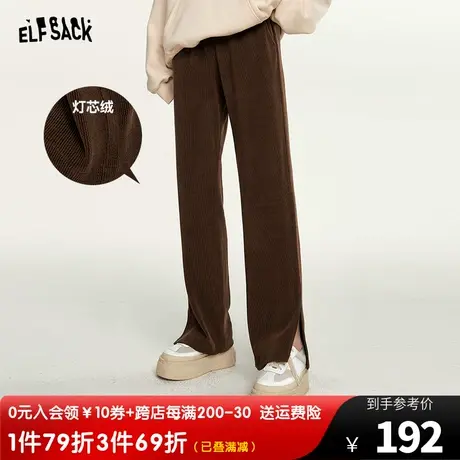 妖精的口袋美拉德直筒休闲裤女2023秋季新款开叉灯芯绒复古长裤潮商品大图