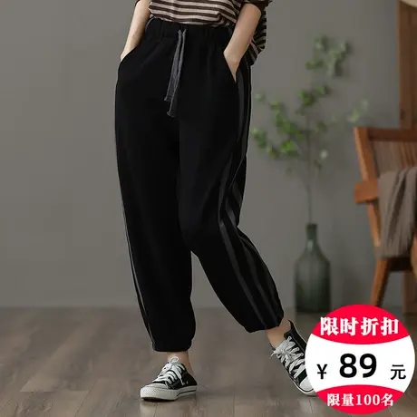 dza 高腰显瘦纯棉运动卫裤2023秋冬新款长裤宽松阔腿裤休闲哈伦裤商品大图