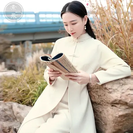 素飞春季唐装改良旗袍式上衣盘扣中式外套毛呢禅意中国风茶服女装图片