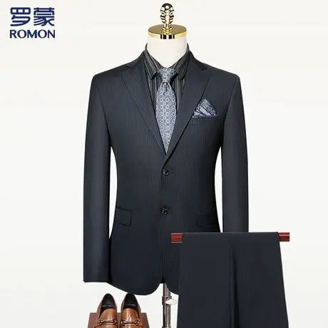 罗蒙男士西装细条纹商务职业正装西服套装两件套男商品大图
