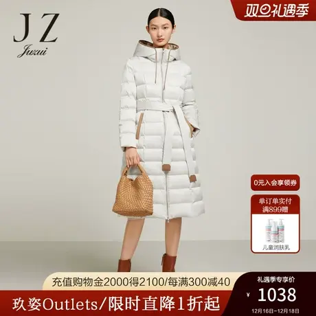 JZ玖姿长款简约通勤羽绒服2022冬季新款加厚保暖白鸭绒外套商品大图