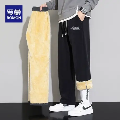 罗蒙休闲裤男羊羔绒裤子宽松保暖运动长裤秋冬季加绒加厚大码卫裤商品大图