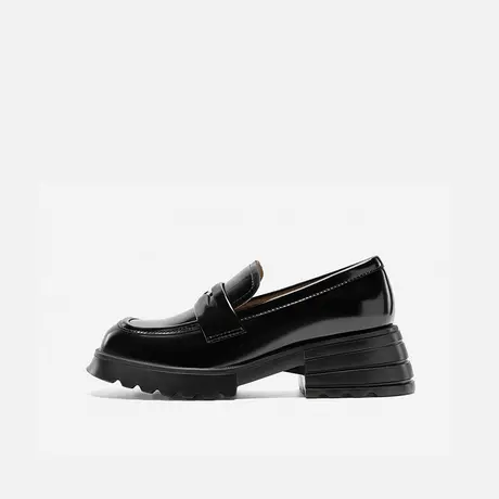 Nine West/玖熙2025年春季新款乐福鞋女方圆头深口厚底高跟单鞋女图片