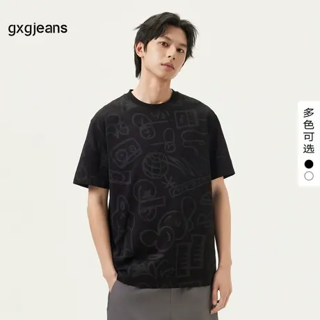 gxg.jeans男装 25年夏新款卡通满印个性涂鸦宽松男式圆领T恤短袖图片