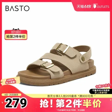 百思图2025夏季新款时尚复古运动休闲勃肯鞋厚底女凉鞋W5711BL5图片
