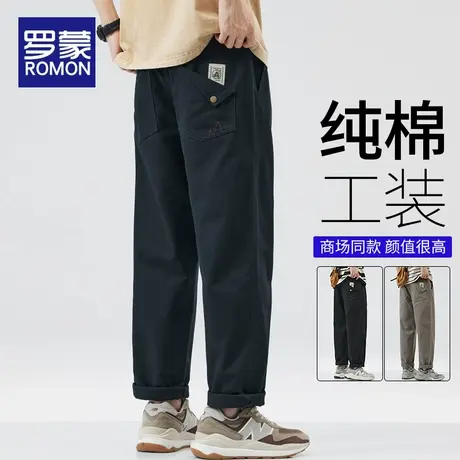 罗蒙纯棉休闲裤男士夏季薄款2025新款潮牌宽松直筒美式工装长裤子图片