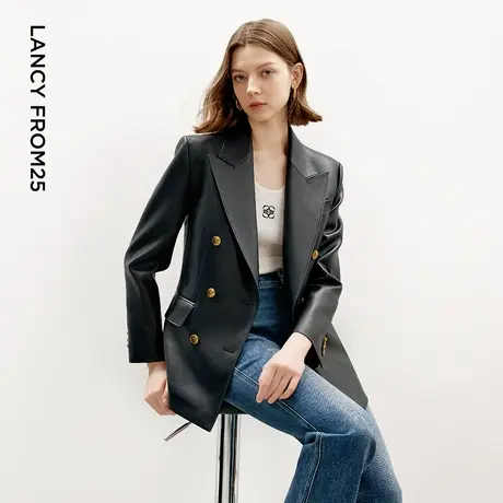 朗姿2024年秋季高级感通勤职业西服外套新款气质黑色西装女士正装图片