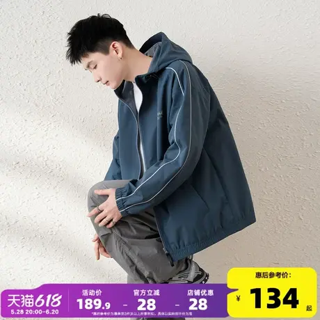 唐狮2025春新款男士夹克外套休闲宽松连帽嵌条拼接短款上衣时尚图片