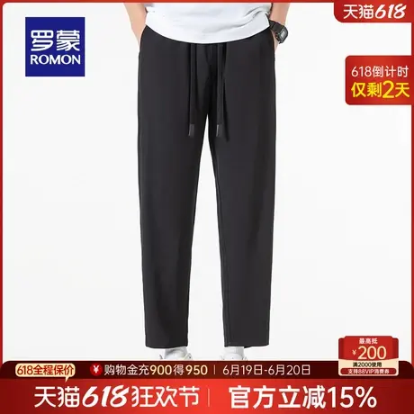 罗蒙男士抽绳腰潮流休闲裤2025夏季薄款时尚百搭直筒宽松九分裤男商品大图