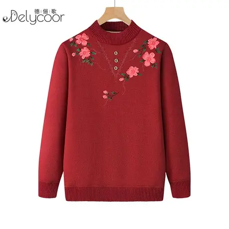 妈妈秋冬装加绒加厚打底衫宽松大码中老年人冬季保暖毛衣女上衣商品大图