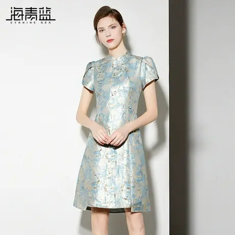 海青蓝 轻熟小众不撞款裙子中式女装2025年夏高级海边度假连衣裙图片