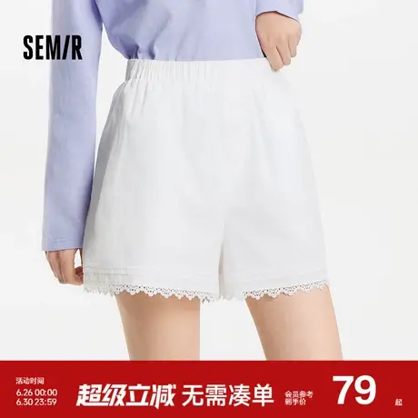 森马休闲裤女宽松松紧腰气质温柔2025新款夏季甜美风蕾丝花边短裤商品大图