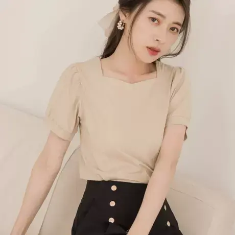 桔熊夏季休闲凉爽舒适冰丝棉桃心领短袖t恤上衣女装大码AB18289图片