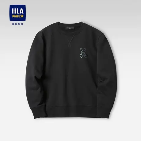 HLA/海澜之家经典圆领长袖针织衫秋冬季打底内搭保暖黑色毛衣男款图片