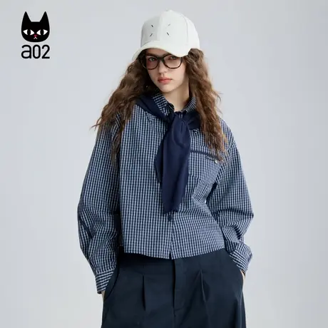 a02宽松格子衬衫女2025新款秋季衬衣外套披肩两件套通勤早秋上衣商品大图