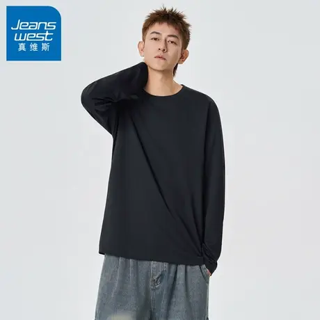 N5真维斯长袖T恤男2025新款秋季美式宽松情侣装内搭男生春秋上衣商品大图