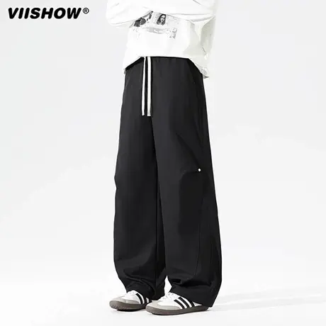 VIISHOW美式潮牌休闲裤男2025新款户外宽松长裤青少年嘻哈弯刀裤商品大图