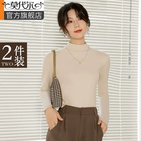 半高领打底衫女春秋冬内搭2025新款洋气加绒堆堆高领t恤长袖上衣商品大图