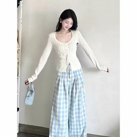 蝴蝶结针织开衫女2025早秋季穿搭氛围感韩系修身辣妹短款长袖上衣商品大图