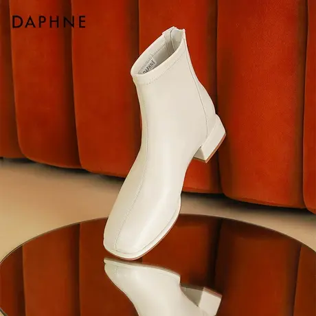达芙妮厚底白色短靴女鞋2024新款秋款方头马丁靴法式裸靴瘦瘦靴子商品大图