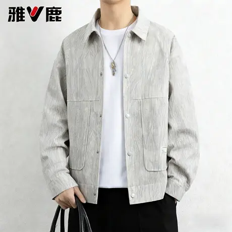 雅鹿灯芯绒翻领夹克男2026春秋季新款树皮纹高级感痞帅上衣外套潮商品大图