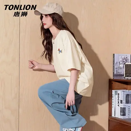 唐狮官方宽松短袖女t恤夏2026新款女士纯棉显瘦内搭半袖上衣女VB商品大图