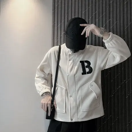 灯芯绒外套潮牌秋季立领个性字母印花小众高级感宽松韩版休闲外套商品大图