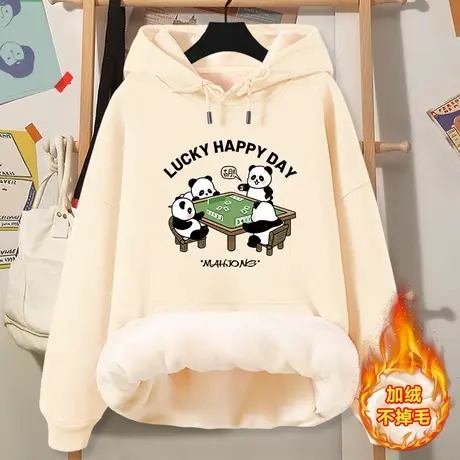 秋冬季爆款韩系慵懒风厚连帽外套女2023秋冬加绒宽松oversize卫衣商品大图