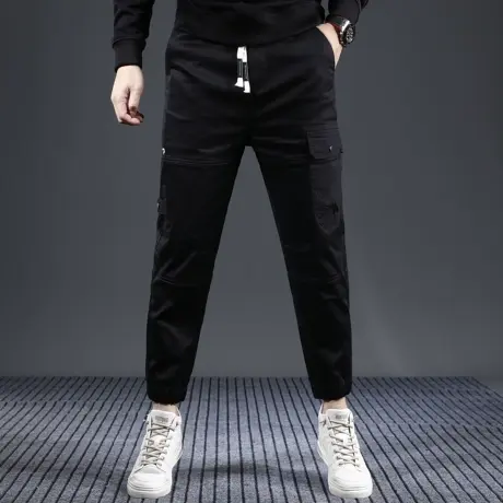 秋季九分工装裤男宽松束脚2023新款黑色潮牌休闲男士裤子牛仔裤商品大图