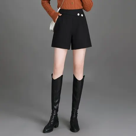 2023秋冬季新款黑色短裤时尚气质阔腿裤高腰休闲裤女韩版显瘦裤子商品大图