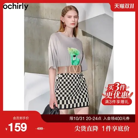 【首降】欧时力短袖t恤女新款夏装小熊印花纯棉上衣1WY202142F商品大图