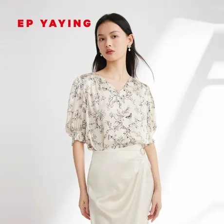 [真丝系列]EP雅莹女装 印花休闲v领灯笼袖衬衫2023夏装新款2339A商品大图