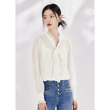 missCOCOON法式系带衬衫女2023新款春装设计感小众洋气雪纺衫上衣商品大图