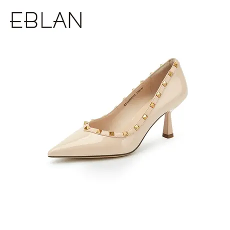 伊伴女鞋春季新款铆钉时尚尖头鞋通勤百搭小香风单鞋浅口细高跟鞋图片