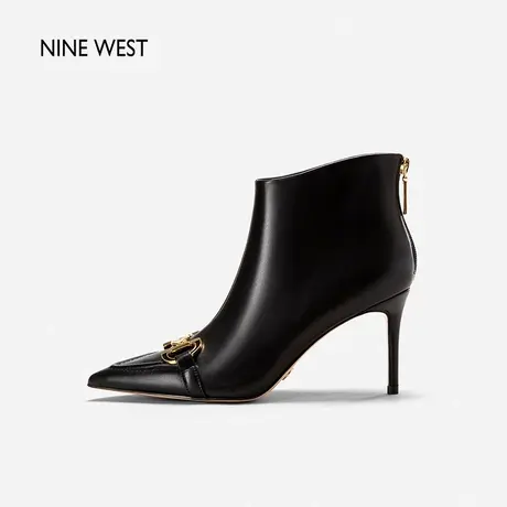 Nine West/玖熙靴子女2023秋冬新款尖头金属扣时装靴气质细跟短靴图片