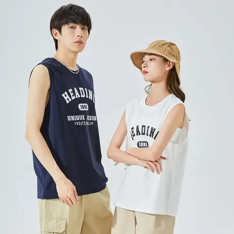 唐狮夏情侣背心男女宽松休闲纯棉圆领纯棉背心运动上衣无袖T恤潮图片