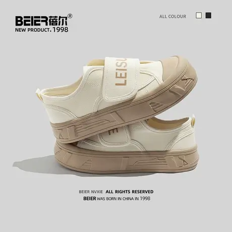 蓓尔 小白鞋女2023夏季新款薄款女透气韩版鞋百搭魔术贴帆布女鞋商品大图